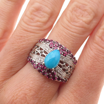 Chuck Clemency 925 Sterling Silver Real Turquoise Amethyst Topaz Ring Size 8.25