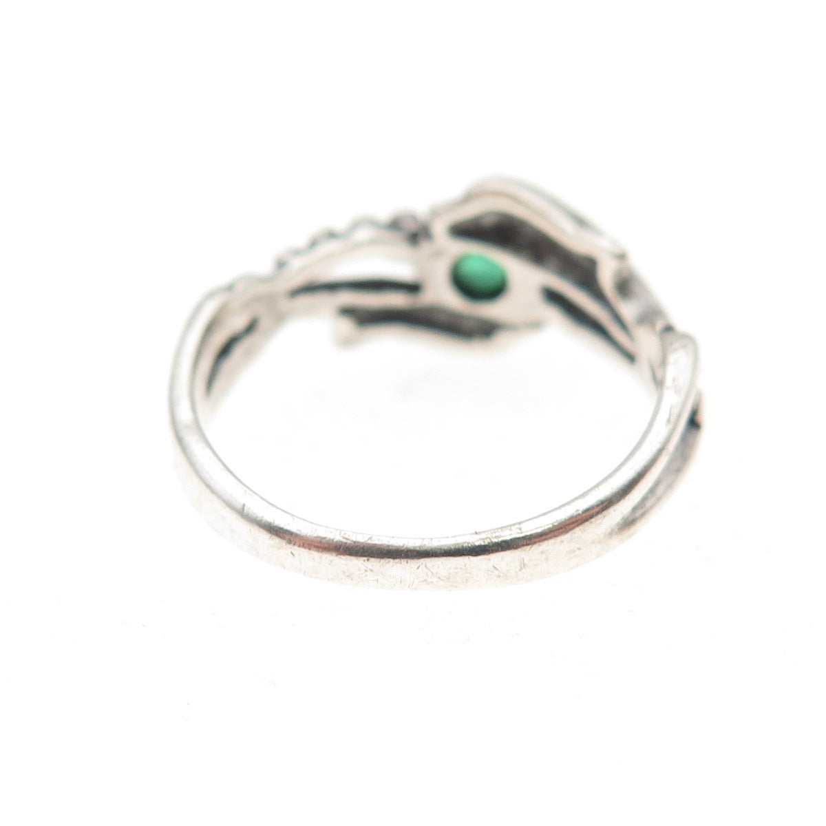 925 Sterling Vintage Real Chrome Diopside Dolphin Couple Oxidized Ring Size 4.75
