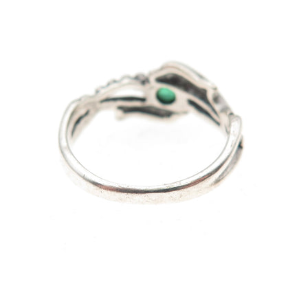 925 Sterling Vintage Real Chrome Diopside Dolphin Couple Oxidized Ring Size 4.75