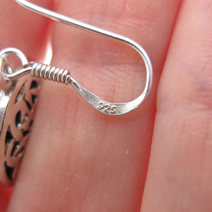 925 Sterling Silver Vintage Celtic Flower Oxidized Dangle Earrings