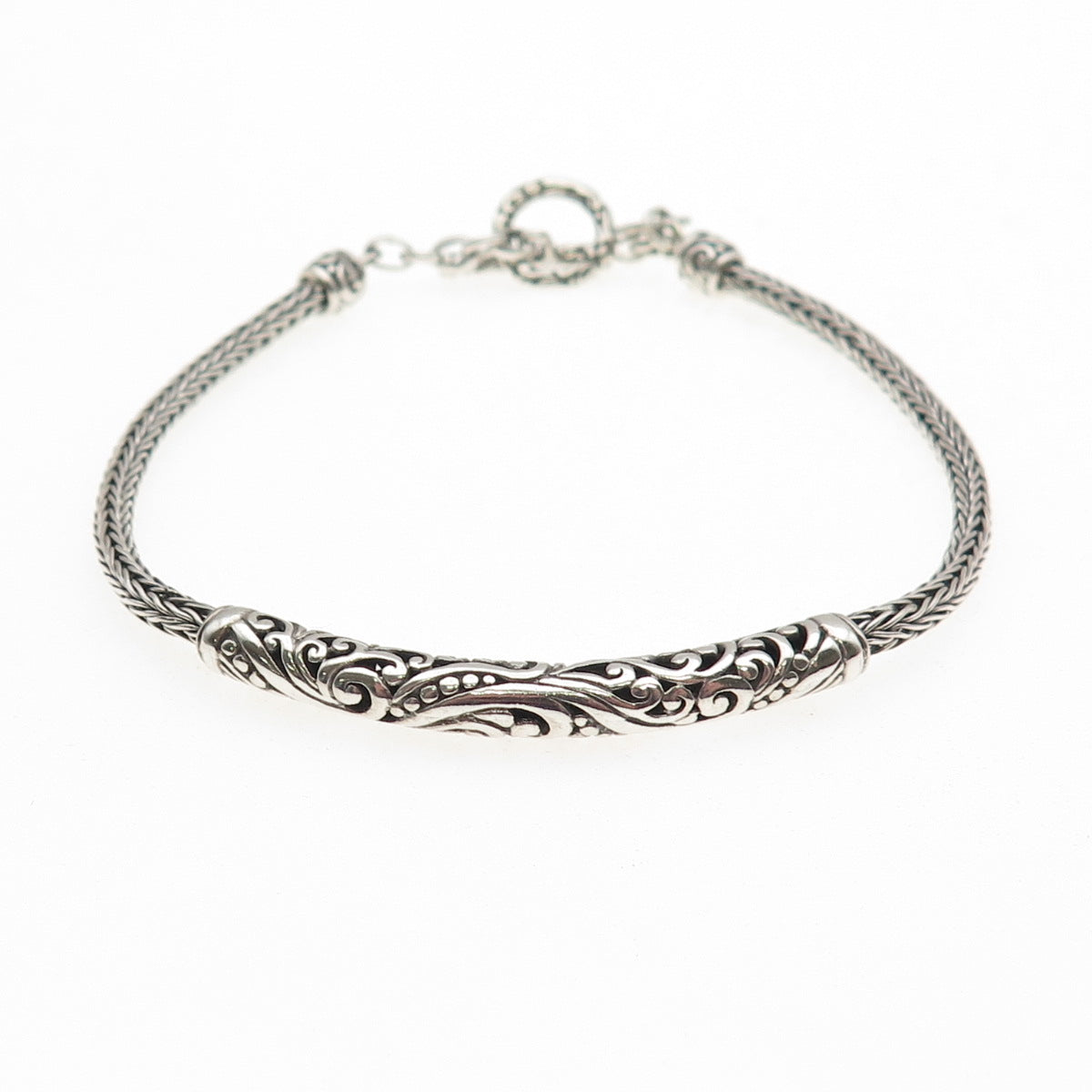 ATI Annika Witt 925 Sterling Silver Vintage Floral Bar Spiga Link Bracelet 7.25"