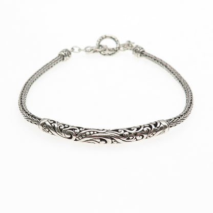 ATI Annika Witt 925 Sterling Silver Vintage Floral Bar Spiga Link Bracelet 7.25"
