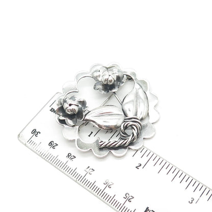 925 Sterling Silver Vintage Hand Made Floral Leaf Pin Brooch