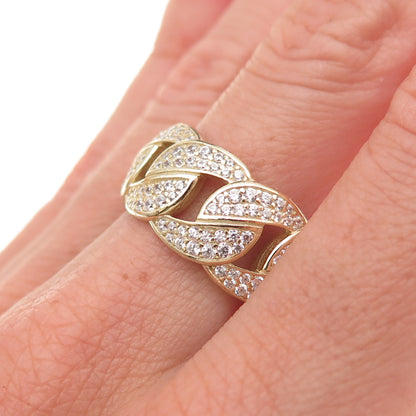 925 Sterling Silver Gold Plated Round-Cut C Z Cuban Link Band Ring Size 9.25