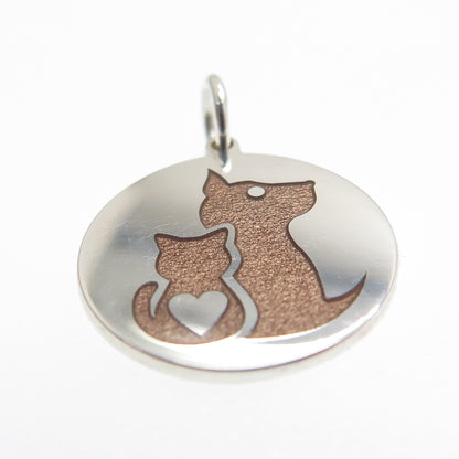 925 Sterling Silver Brown Enamel Cat & Dog Friendship Minimalist Charm Pendant