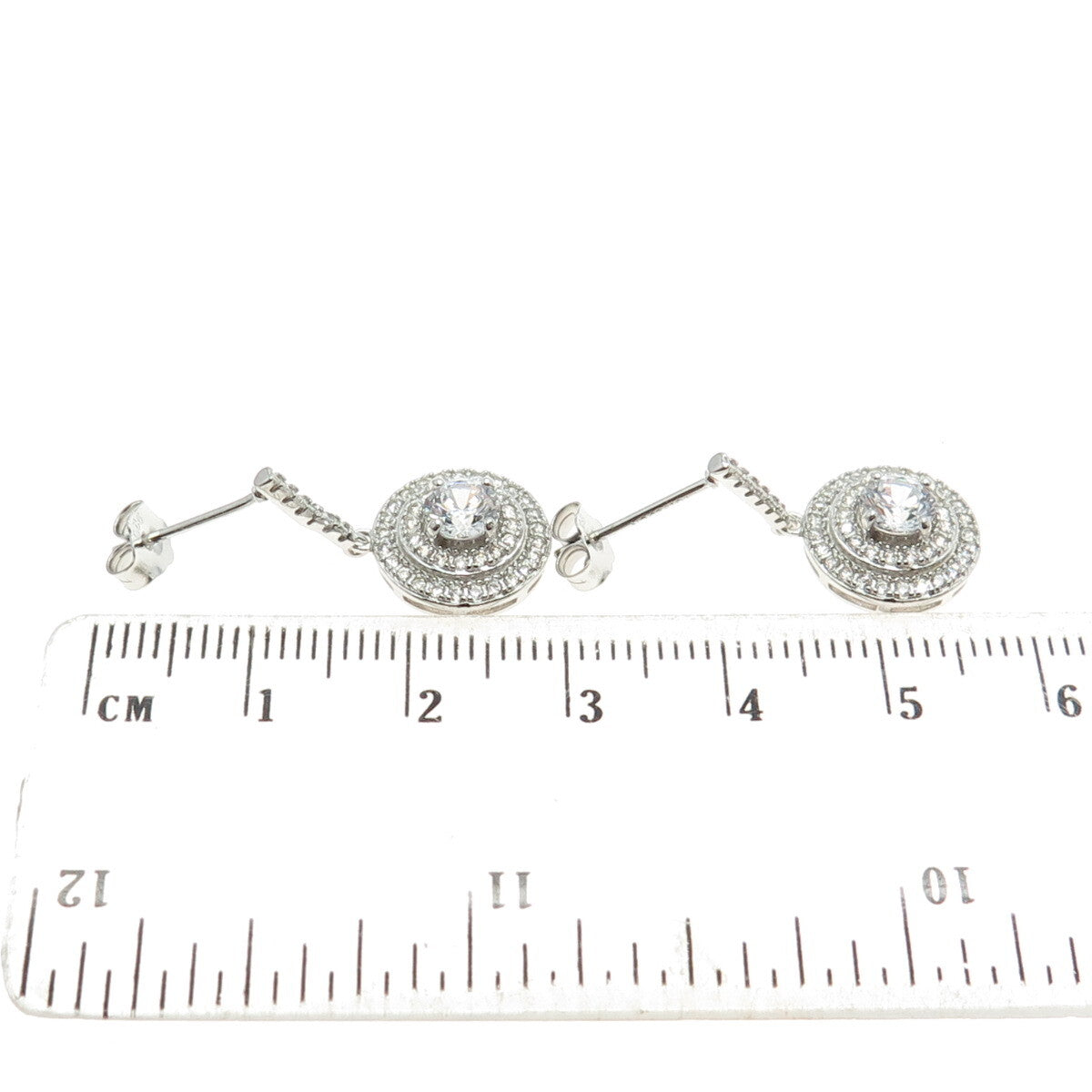 925 Sterling Silver Round-Cut C Z Drop Earrings