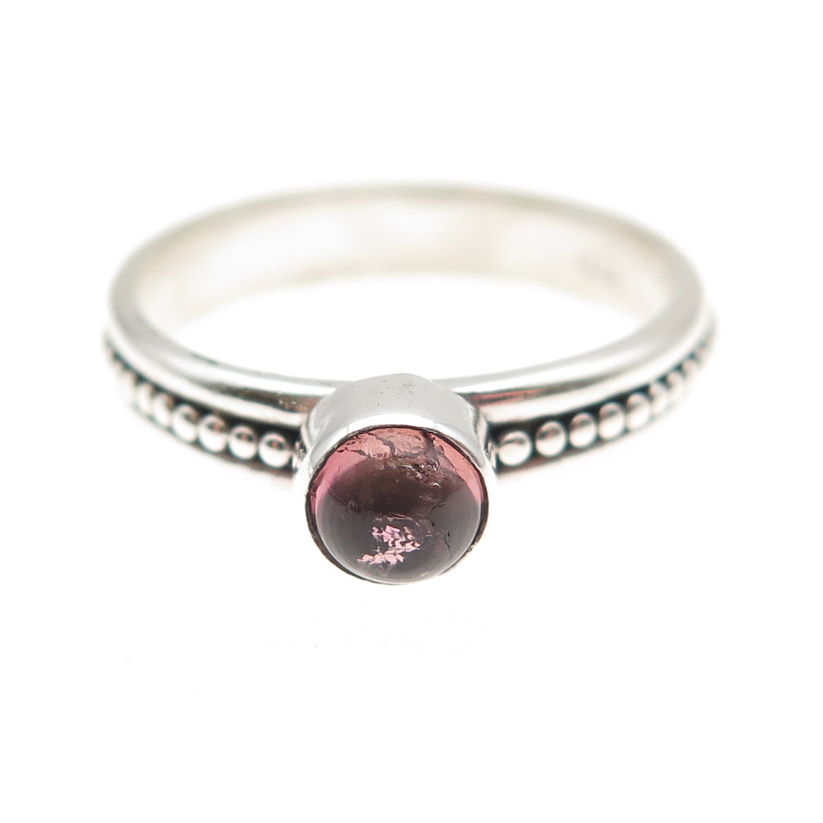925 Sterling Silver Vintage Real Rhodolite Dotted Oxidized Ring Size 8.5