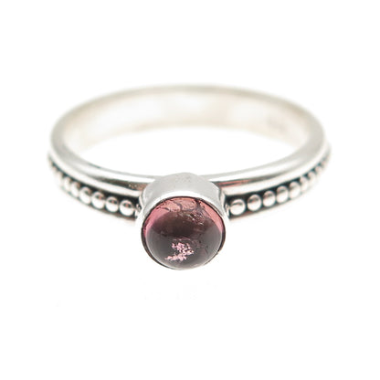 925 Sterling Silver Vintage Real Rhodolite Dotted Oxidized Ring Size 8.5