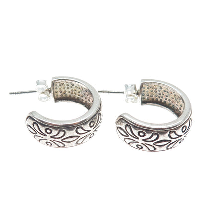 925 Sterling Silver Vintage Floral Oxidized Half Hoop Earrings