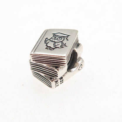 Pandora 925 Sterling Silver Wise Owl Study Text Book Slide Bead Charm