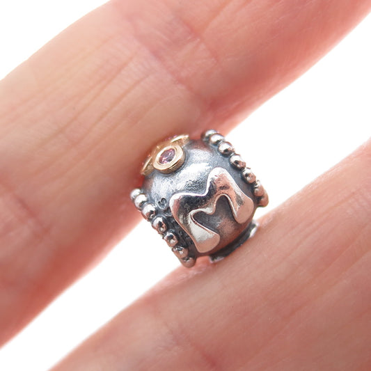 PANDORA 925 Sterling Silver & Gold Swarovski Crystal Mom Slide Bead Charm