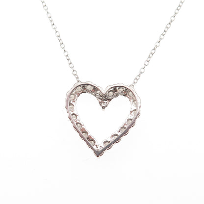 925 Sterling Silver Real Round-Cut Diamond Heart Cable Chain Necklace 18"