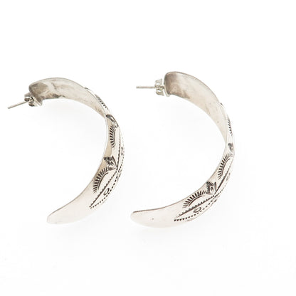 Wilbur Tracy Navajo Old Pawn 925 Sterling Silver Southwestern Half Hoop Earrings