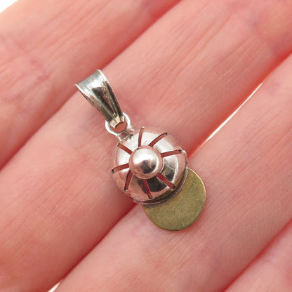 925 Sterling Silver 2-Tone Vintage Italy Baseball Cap 3D Mini Charm Pendant