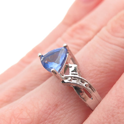 925 Sterling Real Round-Cut Diamond & Triangle-Cut Tanzanite Love Ring Size 6.75