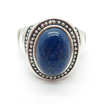 925 Sterling Silver Vintage Real Lapis Granulated Oxidized Ring Size 10.25
