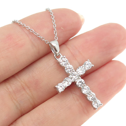 925 Sterling Silver Round-Cut C Z Cross Cable Chain Necklace 18-20"