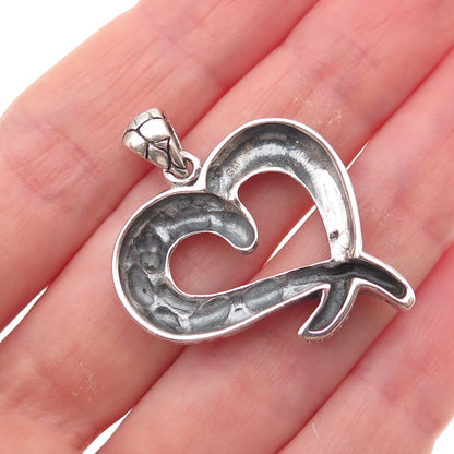 925 Sterling Silver Vintage Granulated Kali Heart Oxidized Charm Pendant