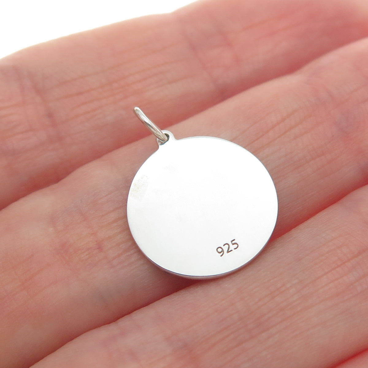 925 Sterling Silver Blue Enamel Male Symbol Round Tag Minimalist Charm Pendant
