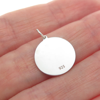 925 Sterling Silver Blue Enamel Male Symbol Round Tag Minimalist Charm Pendant