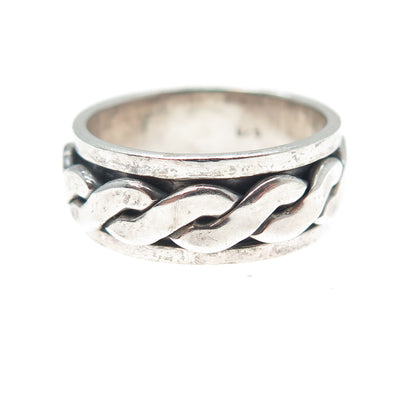 925 Sterling Silver Vintage Celtic Woven Oxidized Rotating Band Ring Size 7.75