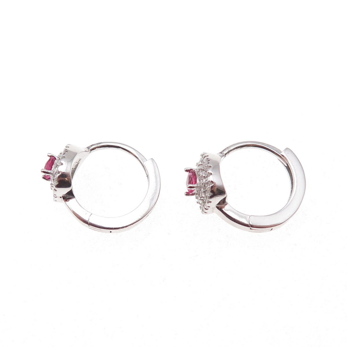 925 Sterling Silver Pink & White C Z Hoop Earrings