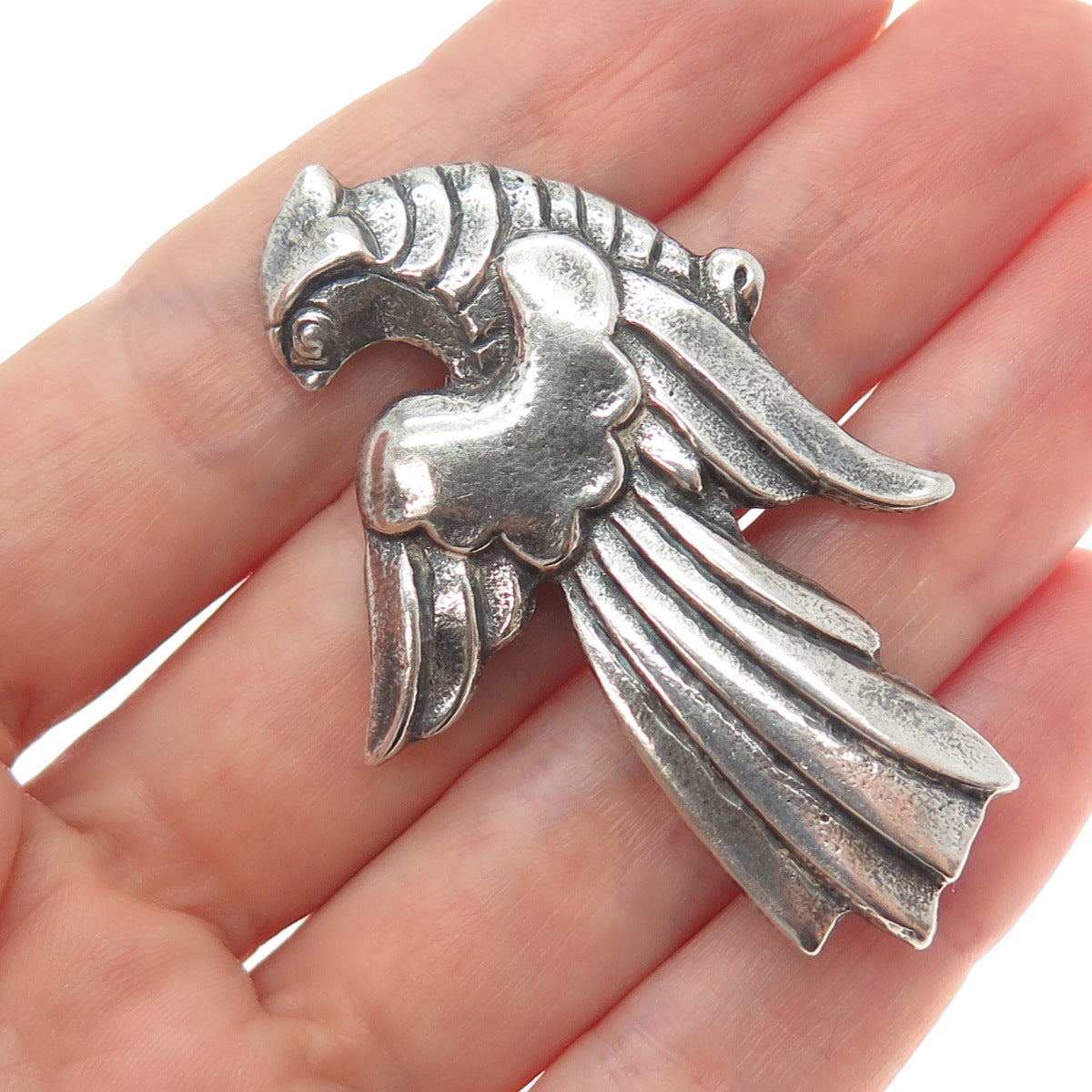 925 Sterling Silver Vintage Bird of Paradise Oxidized Pin Brooch
