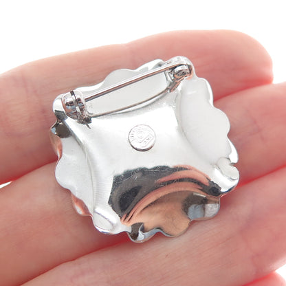 ROLYN 925 Sterling Silver Vintage Engraved Flower Pin Brooch