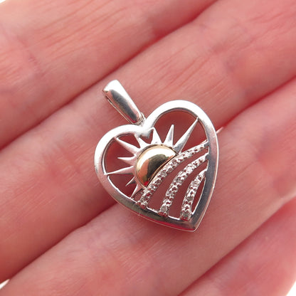 Alwand Vahan Sterling Silver 14K Gold Real Diamond Sunrise Heart Mini Pendant