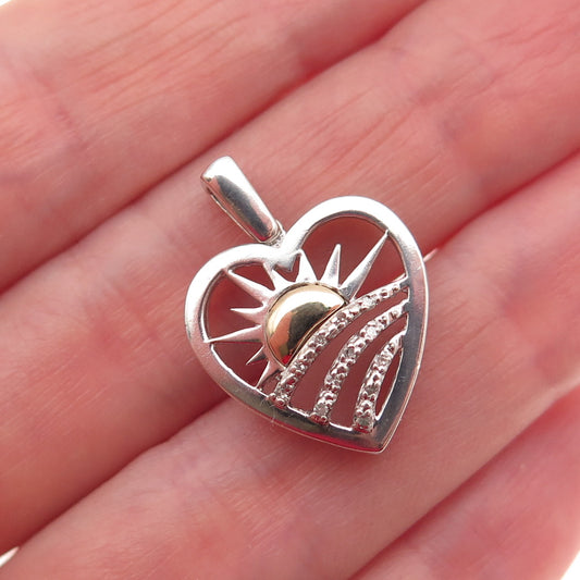 Alwand Vahan Sterling Silver 14K Gold Real Diamond Sunrise Heart Mini Pendant