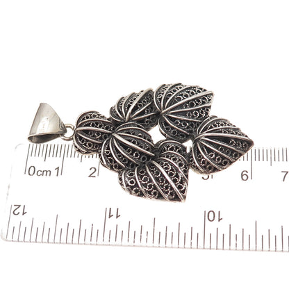 950 Silver Vintage Filigree Cluster Heart Oxidized Pendant