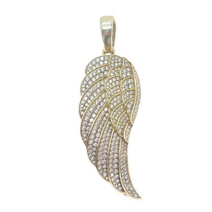 925 Sterling Silver Gold Plated Round-Cut Shaped C Z Angel Wing Pendant