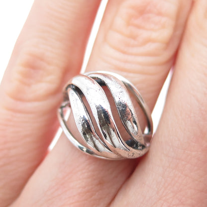 925 Sterling Silver Vintage Modernist Dome Oxidized Adjustable Ring Size 4.75