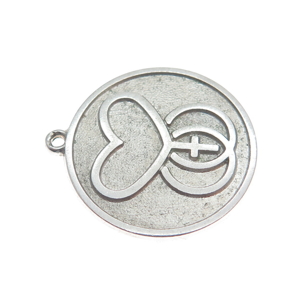 DIEGES & CLUST 925 Sterling Silver Vintage Heart & Cross Oxidized Round Pendant