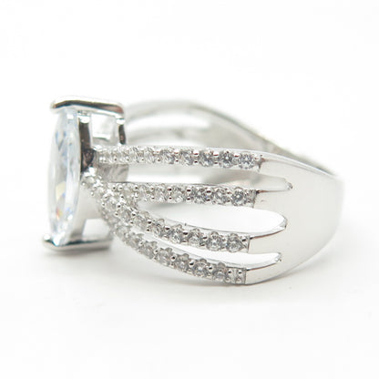 925 Sterling Silver Marquise-Cut C Z Ring Size 8.25