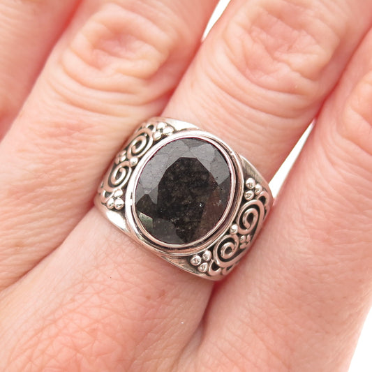Samuel Benham Sterling Silver Vintage Real Black Sapphire Heart Ring Size 7.25