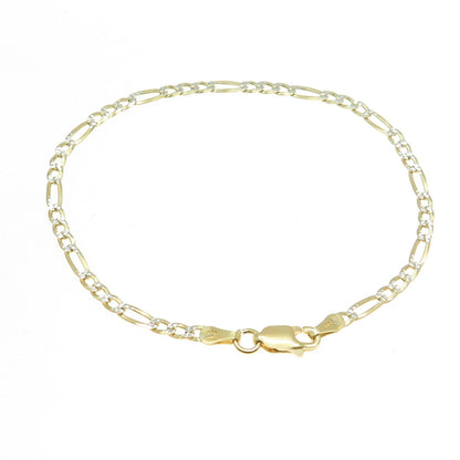 P. LUX 925 Sterling Silver Gold Plated Italy Diamond-Cut Figaro Link Bracelet 7"