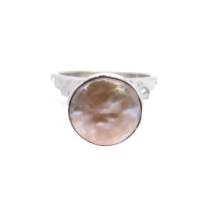 SILPADA 925 Sterling Silver Vintage Real Pearl Modernist Hammered Ring Size 9.25