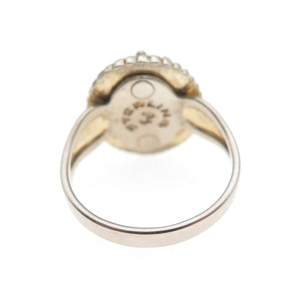 Pacific Jewelry 925 Sterling Silver 2-Tone Vintage Real Jade Ring Size 3.5