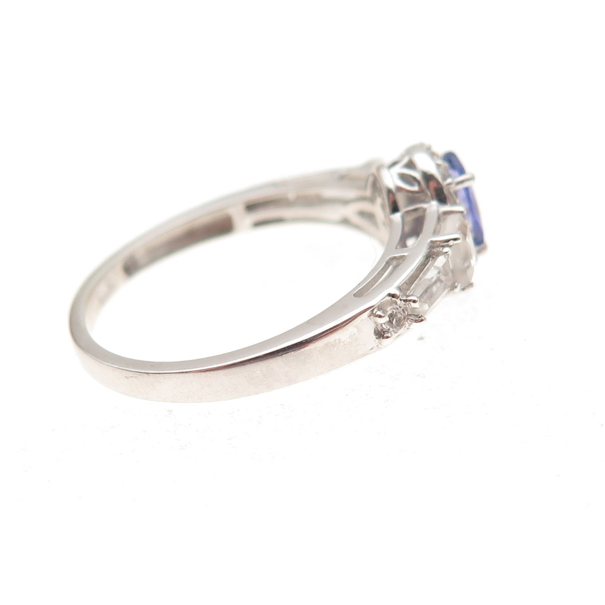 Chuck Clemency 925 Sterling Silver Real Tanzanite & White Topaz Ring Size 8.25