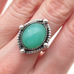 925 Sterling Silver Vintage Real Cabochon Chrysoprase Oxidized Ring Size 7.5