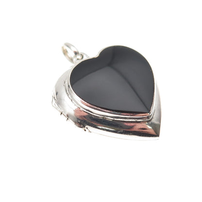 925 Sterling Silver Vintage Real Black Onyx Heart Locket Charm Pendant