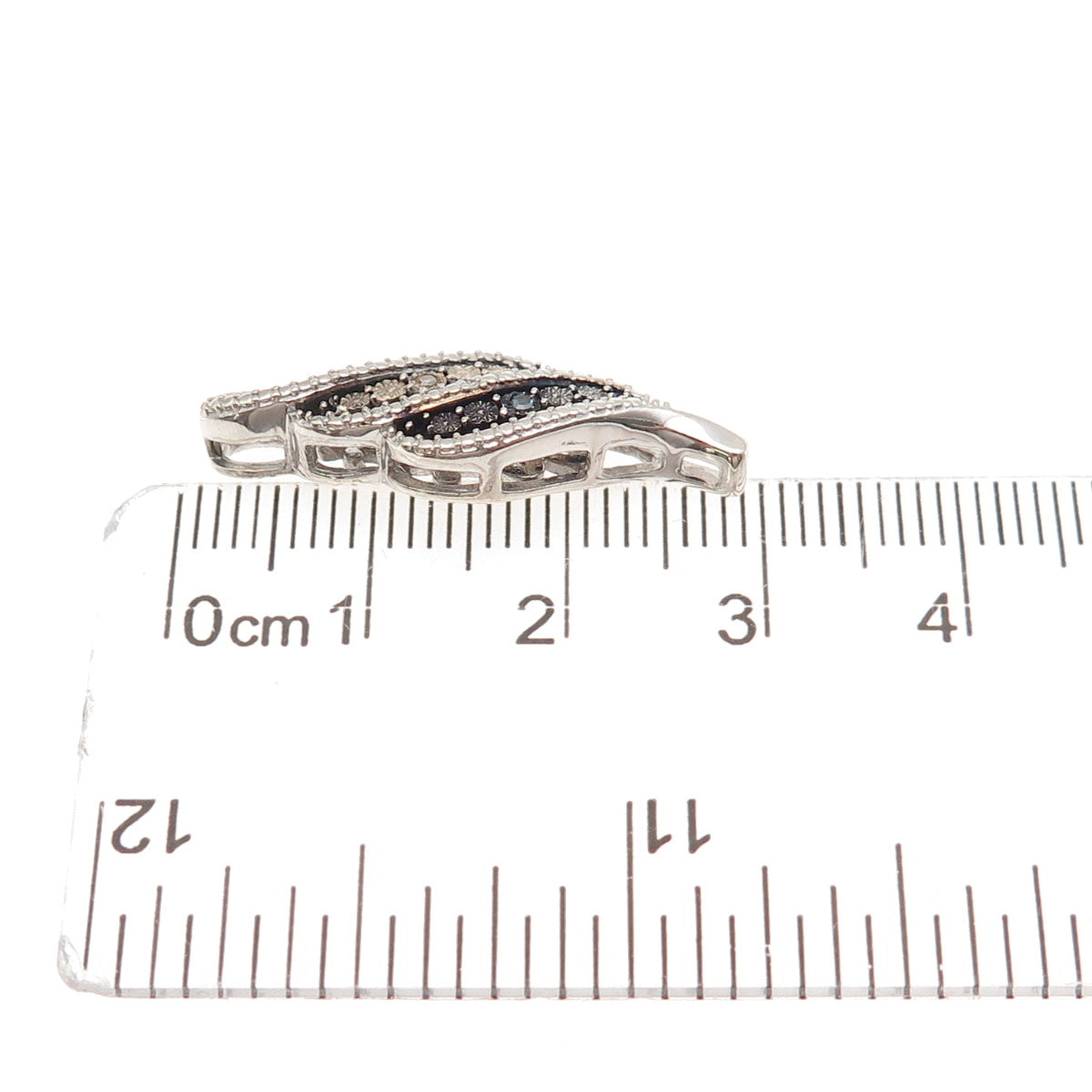 925 Sterling Silver Real Blue & White Diamond Twisted Charm Pendant