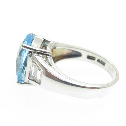 925 Sterling Silver Real Cushion-Cut Blue Topaz & C Z Ring Size 7.25