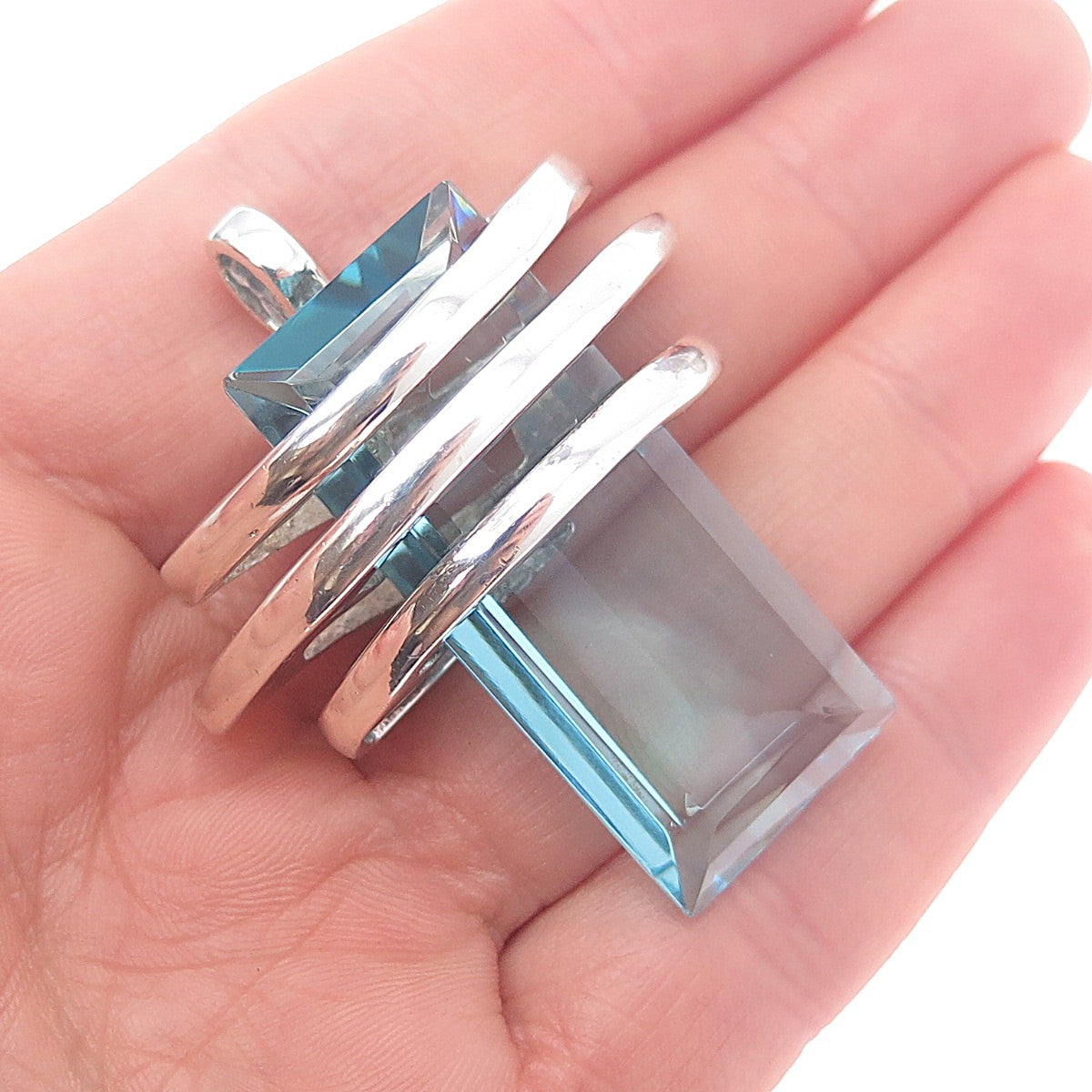 Maria Elena Munoz Sterling Silver Vintage Mexico Blue Glass Modernist Pendant