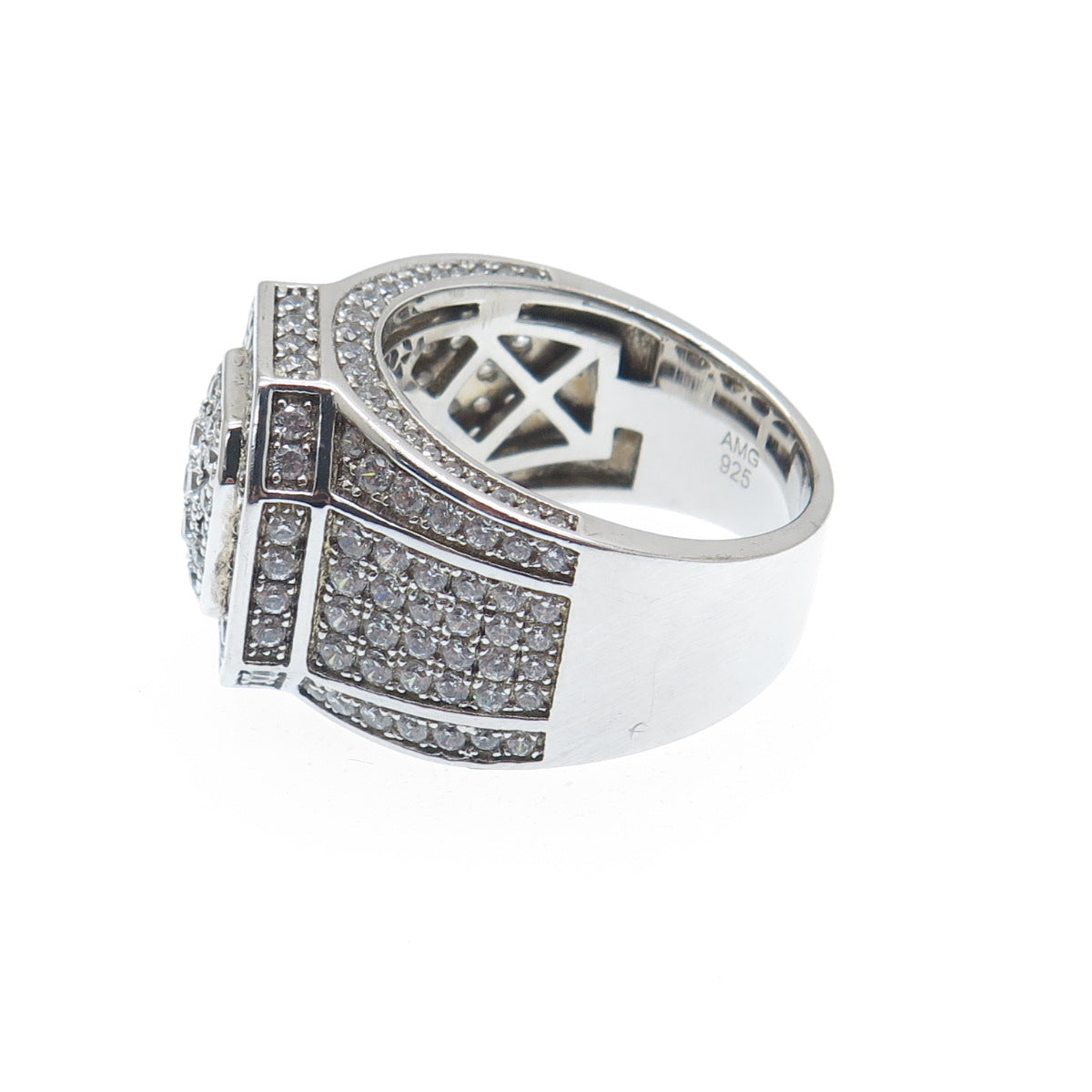 925 Sterling Silver Round-Cut C Z Octagon Ring Size 9.75