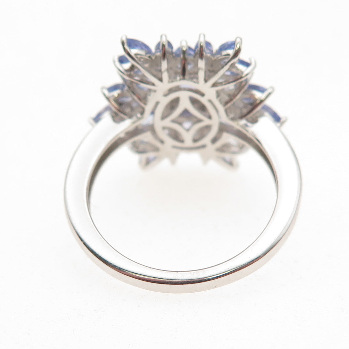 D'Joy 925 Sterling Silver Real Tanzanite & White Topaz Cluster Ring Size 8