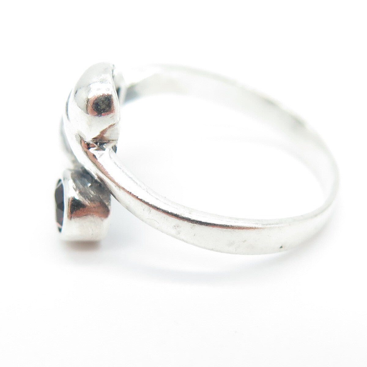 925 Sterling Silver Vintage Real Red Garnet Double Heart Bypass Ring Size 7.5