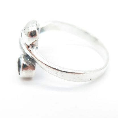 925 Sterling Silver Vintage Real Red Garnet Double Heart Bypass Ring Size 7.5