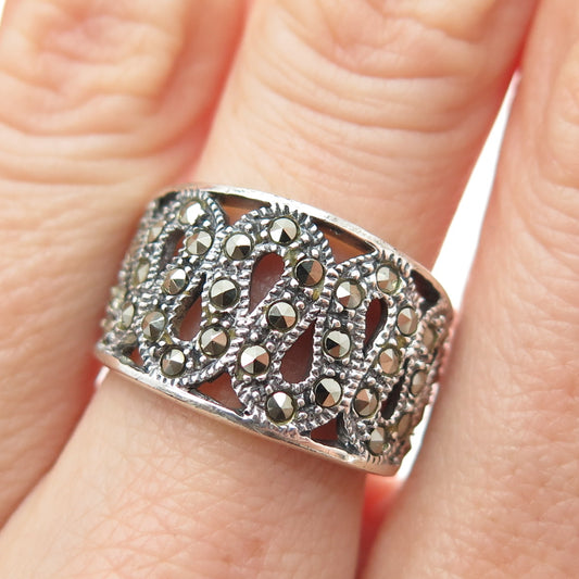CHARLES WINSTON 925 Sterling Silver Vintage Real Marcasite Zig Zag Ring Size 6.5